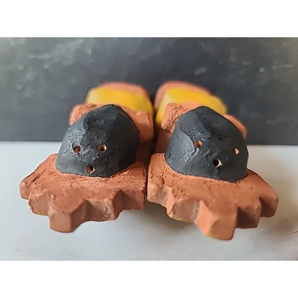 Vintage Clay Totem Style Salt And Pepper Shakers, READ